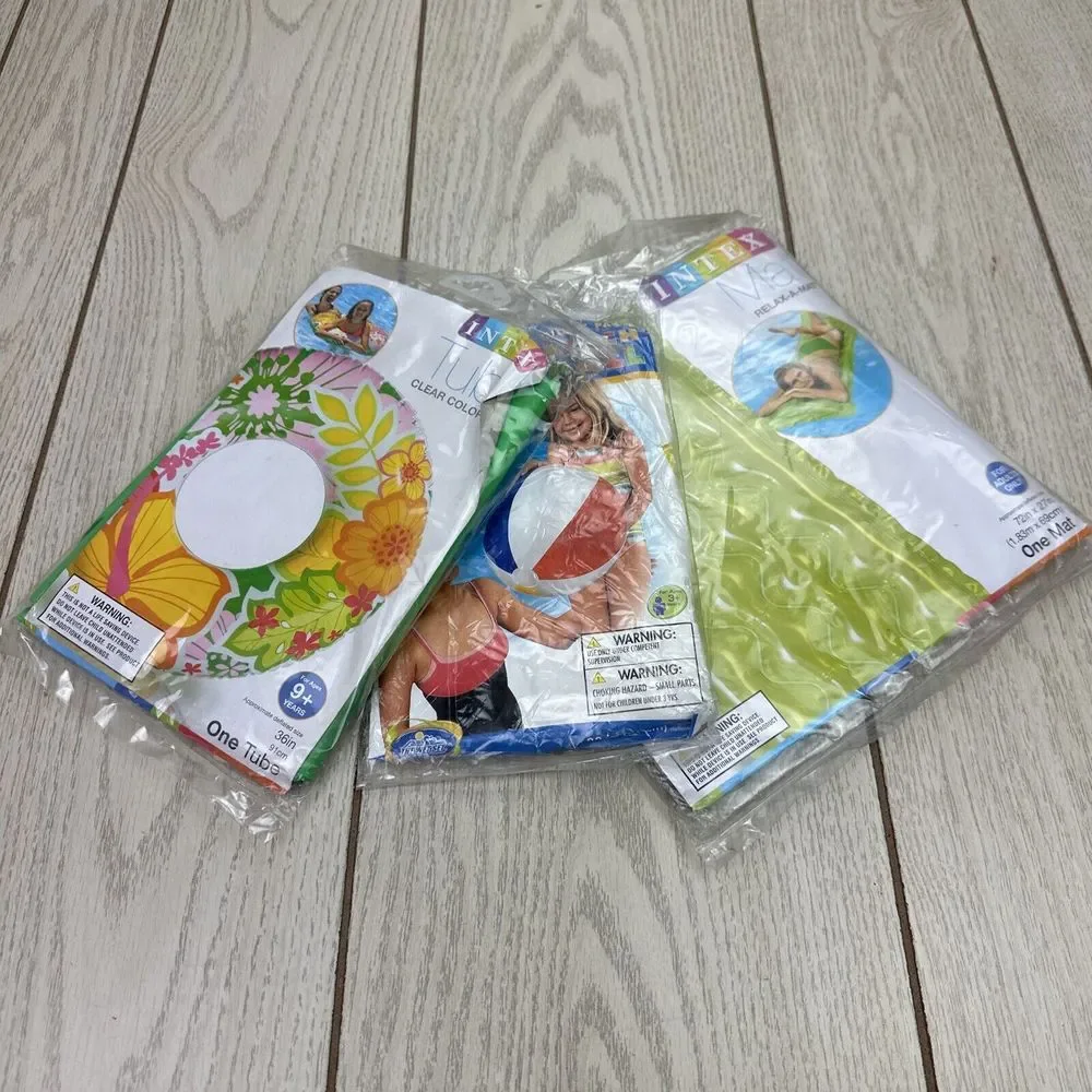 Intex Lot of 3 Inflatables‎ The Wet Set Beach Ball, Intex Tube, Relax a Mat